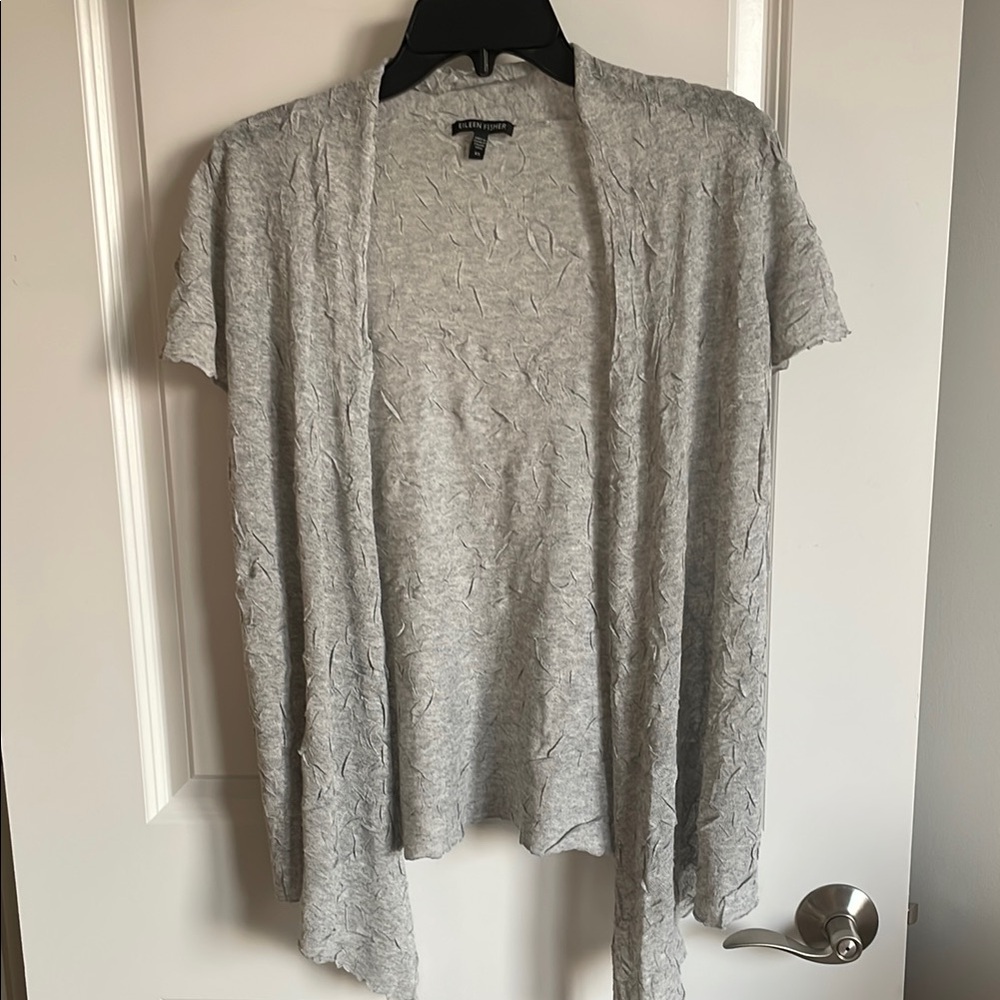 Eileen Fisher Lightweight gray open front cardigan wrap EUC